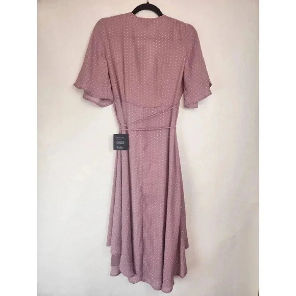 Lulus Farah Mauve Print Midi Wrap Dress Pink Size Small NWT - Picture 4 of 7